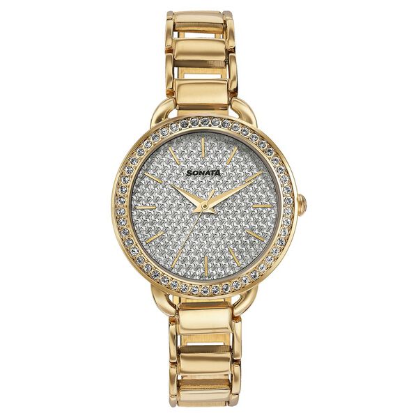 Sonata Women's Watch Analog Silver Dial With Rose Gold Stainless Steel Band, 87052WM04