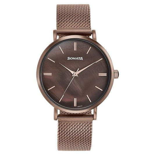 Sonata, Women, Analog, Watch, Brown Dial, Stainless steel Strap, 87067QM01