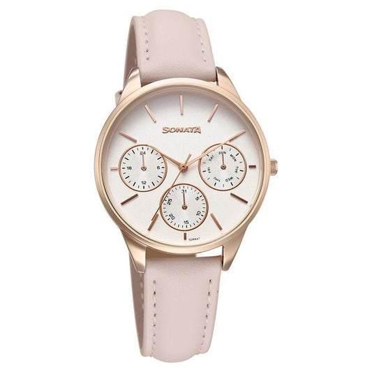 Sonata, Women, Analog, Watch, Silver Dial, Leather Strap, 87085WL01