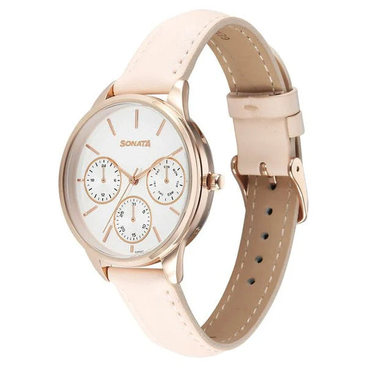 Sonata, Men's, Analog Watch, Silver Dial, with Leather Band, SO-87085WL01