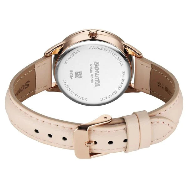 Sonata Eternia Quartz Multifuntion Analog Women's Watch With Silver Dial and Pink Leather Strap,87085WL01