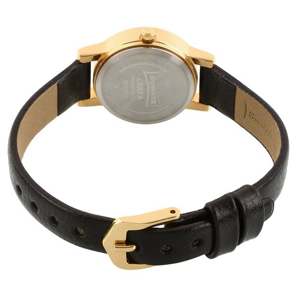 Sonata Women's Analog Watch Gold Small Dial with Brown Leather Strap, 8976YL01PR