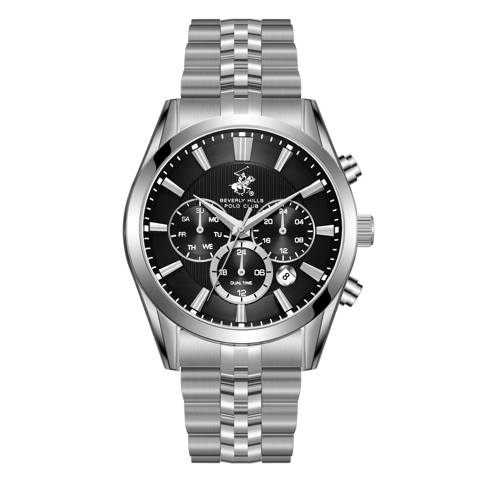 Beverly Hills Polo Club Men's Watch Analog Black Dial with Silver Stainless Steel Band,  BP3782X.350