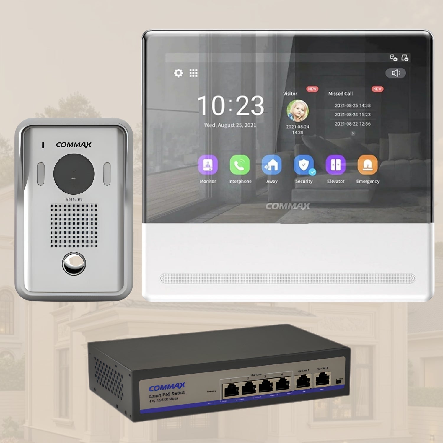 Commax Smart View IP Video Monitor 7" Connectable with PoE Switch + IP Door Bell Camera, CO-CIP-70QPT.CIP-D20YS