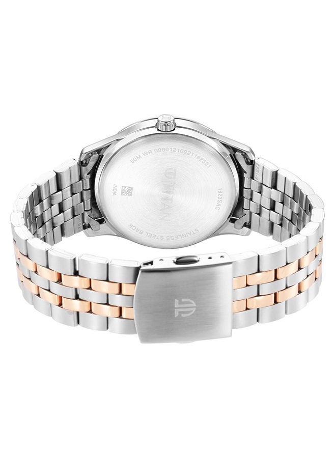 Titan Men's Watch Silver Dial Silver & Gold Stainless Steel Strap Watch, 1823KM02