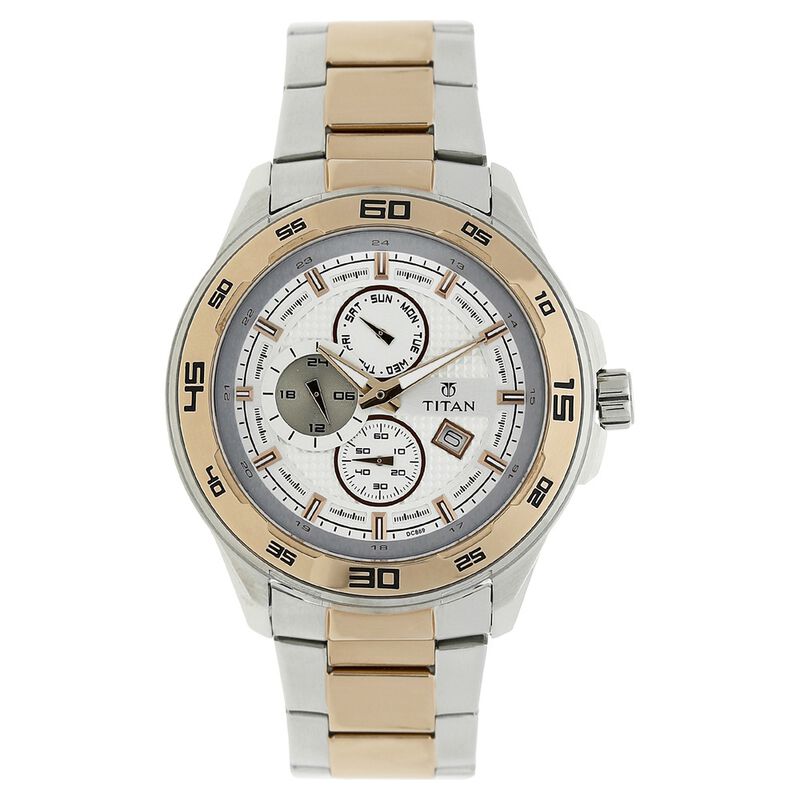 Titan Men's Multifunction Watch Analog White Dial Two-toned Metal Strap, 90008KM01