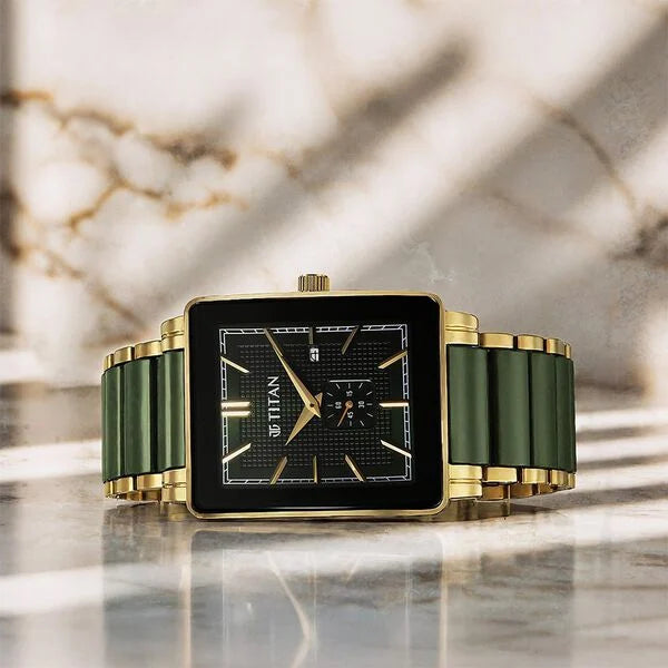 Titan Regalia Shaped Ceramic Men's Watch Analog Green Dial with Green Ceramic Band, 90013KD05