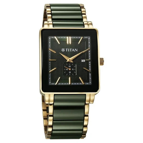 Titan Regalia Shaped Ceramic Men's Watch Analog Green Dial with Green Ceramic Band, 90013KD05