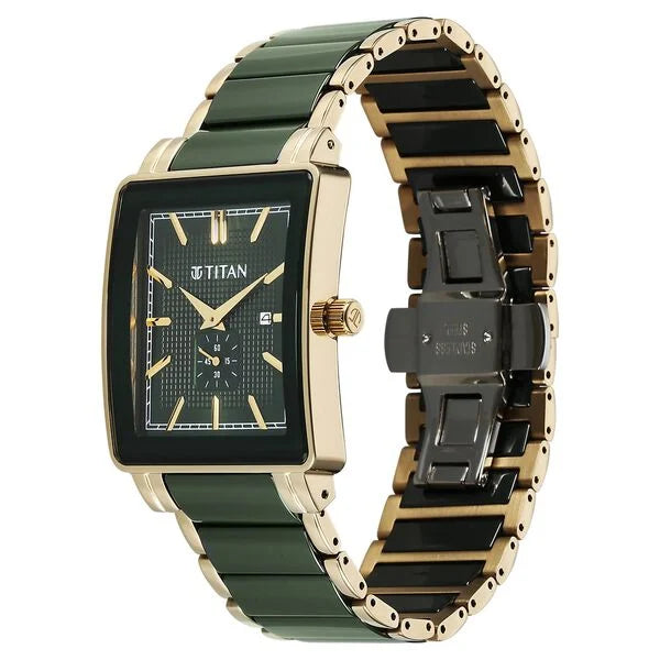 Titan Regalia Shaped Ceramic Men's Watch Analog Green Dial with Green Ceramic Band, 90013KD05