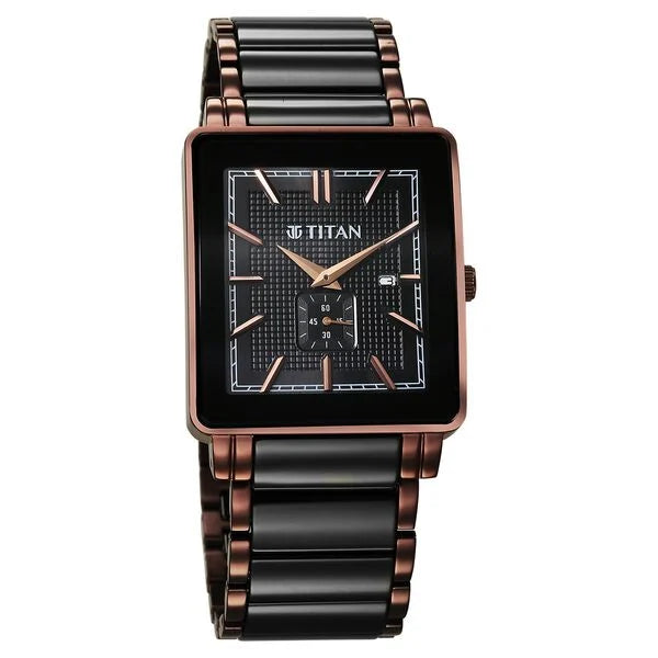 Titan Regalia Shaped Ceramic Men's Watch Analog Black Dial with Black Ceramic Band, 90013KD06
