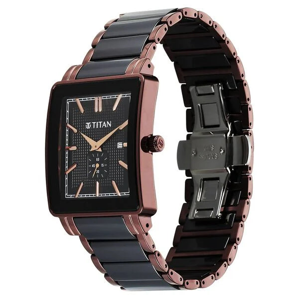 Titan Regalia Shaped Ceramic Men's Watch Analog Black Dial with Black Ceramic Band, 90013KD06