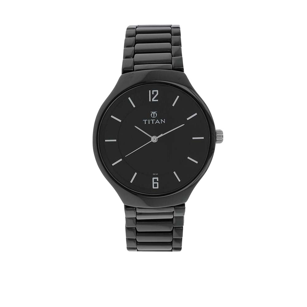 Titan Men's Watch Black Dial Black Metal Strap Watch, 90014KC01