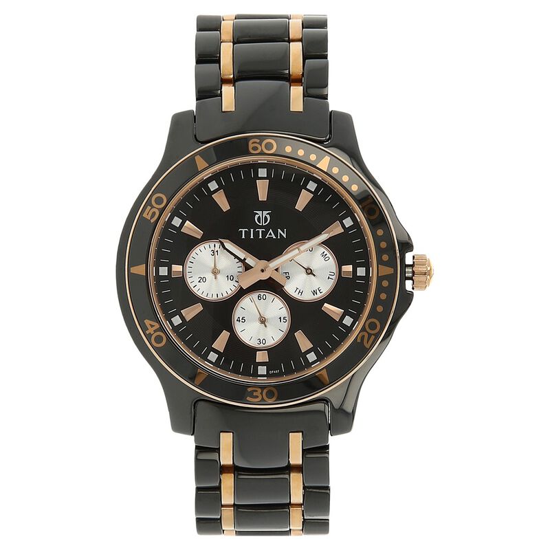 Titan Men's Multifunction Watch Analog Black Dial Black Stainless Steel & Ceramic Strap, 90020KD02