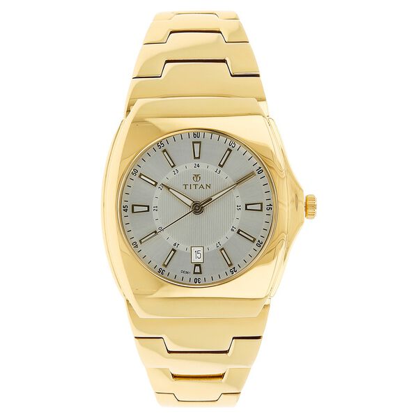 Titan Men's Regalia Watch Analog White Dial With Gold Stainless Steel Band, 90021YM03