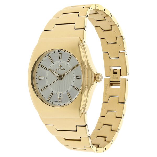 Titan Men's Regalia Watch Analog White Dial With Gold Stainless Steel Band, 90021YM03
