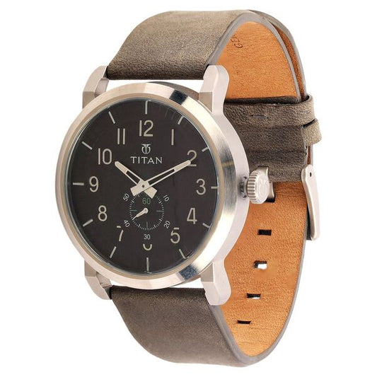 Titan, Men's, Analog Watch, Black Dial, with Leather Band, TI-90025SL02