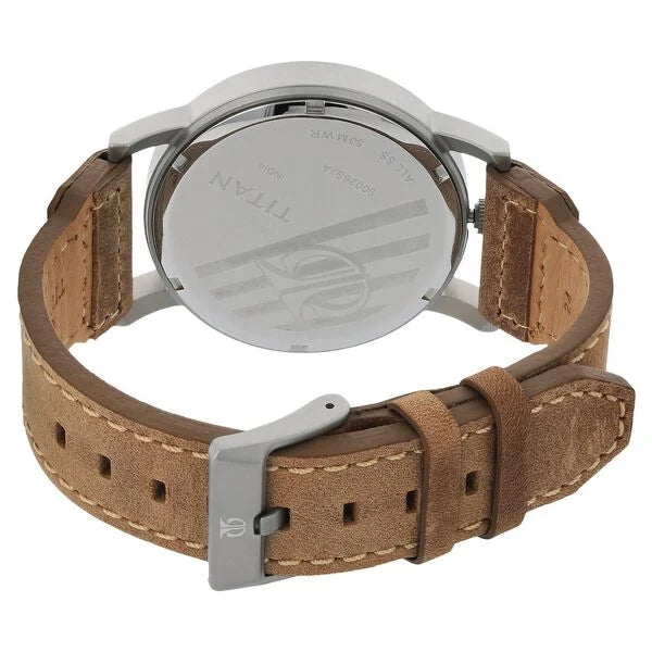 Titan Men's Watch Analog Black Dial With Brown Leather Strap, 90026SL01