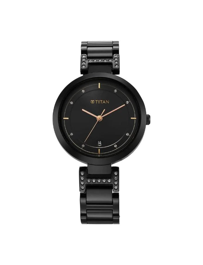Titan Women's Watch Analog, Black Dial with Black Stainless Steel, 2480NM02