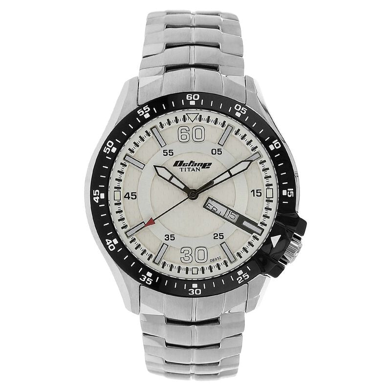 Titan Men's Watch Analog White Dial With Silver Stainless Steel Band, 90042KM01