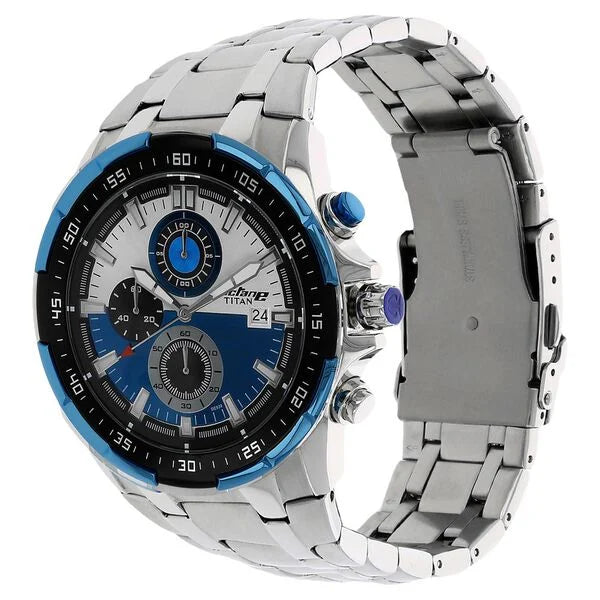 Titan Octane Quartz Chronograph Men's Watch with Blue Dial and Stainless Steel Strap, 90044KM03