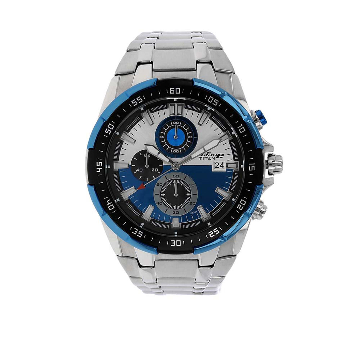 Titan Octane Quartz Chronograph Men's Watch with Blue Dial and Stainless Steel Strap, 90044KM03
