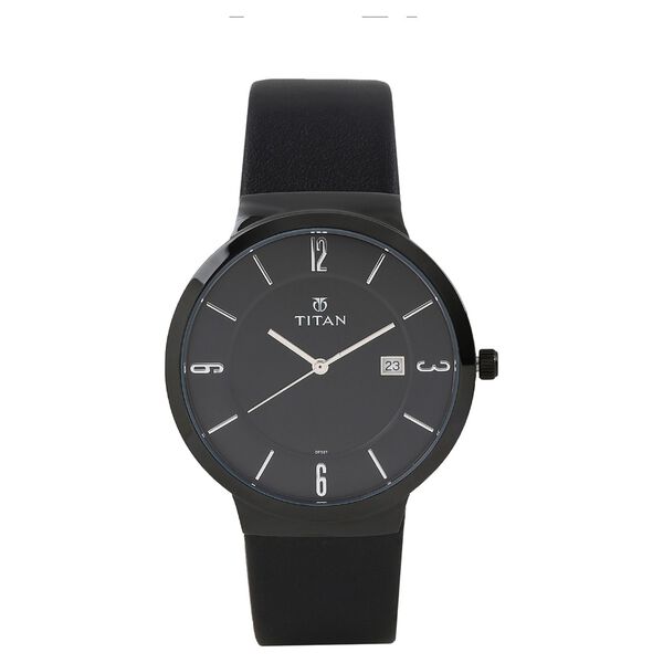 Titan Men's Watch Analog Black Dial Black Leather Strap, 90053NL01