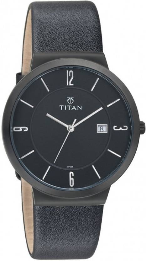 Titan Men's Watch Analog Black Dial Black Leather Strap, 90053NL01