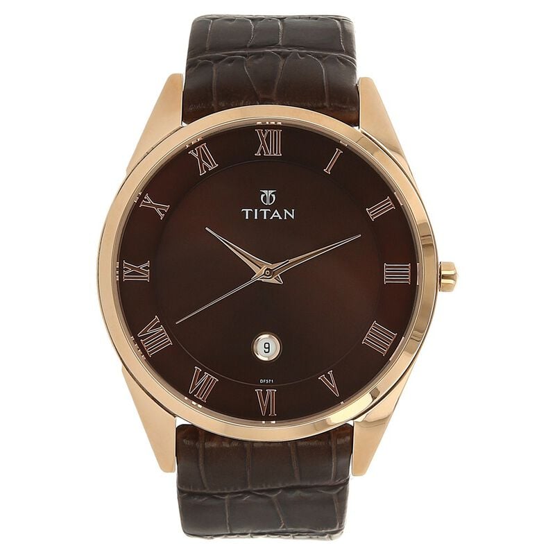 Titan Men's Watch Analog Brown Dial Brown Leather Strap, 90054WL01