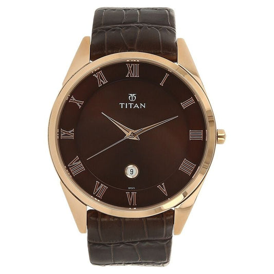 Titan, Men, Analog, Watch, Brown Dial, Leather Strap, 90054WL01
