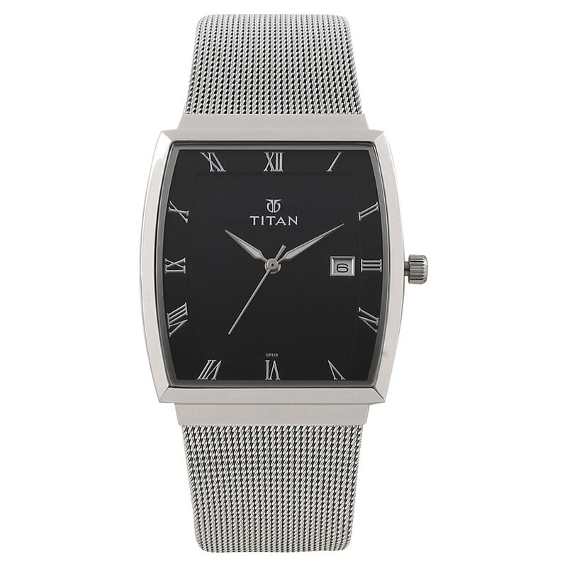 Titan Men's Watch Analog Black Dial Silver Mesh Band, 90076SM01