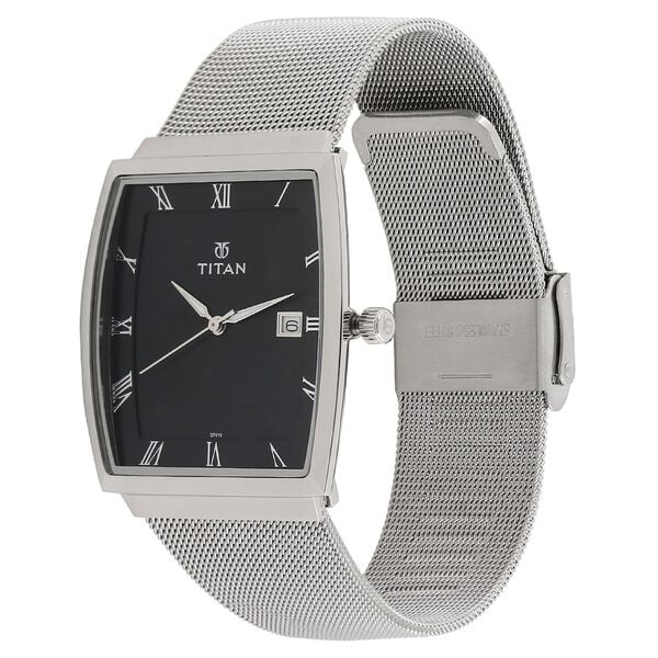 Titan Men's Watch Analog Black Dial Silver Mesh Band, 90076SM01