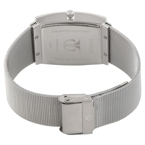 Titan Men's Watch Analog Black Dial Silver Mesh Band, 90076SM01