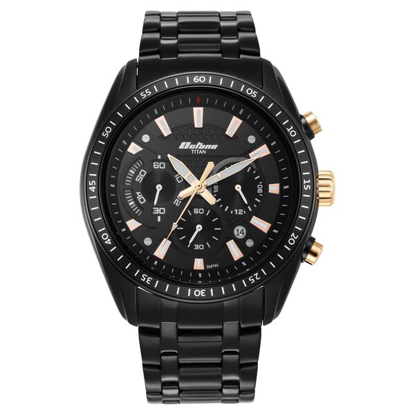 Titan Octane Men's Chronograph Watch Analog Black Dial with Black Stainless Steel Band, 90077KM04