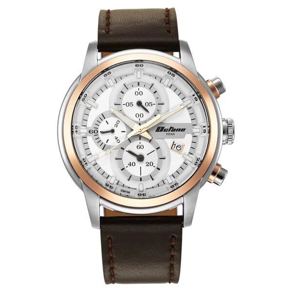 Titan Octane Analog with Date Men's Watch with Silver Dial and Brown Leather Strap, 90086KL02