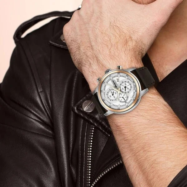 Titan Octane Analog with Date Men's Watch with Silver Dial and Brown Leather Strap, 90086KL02