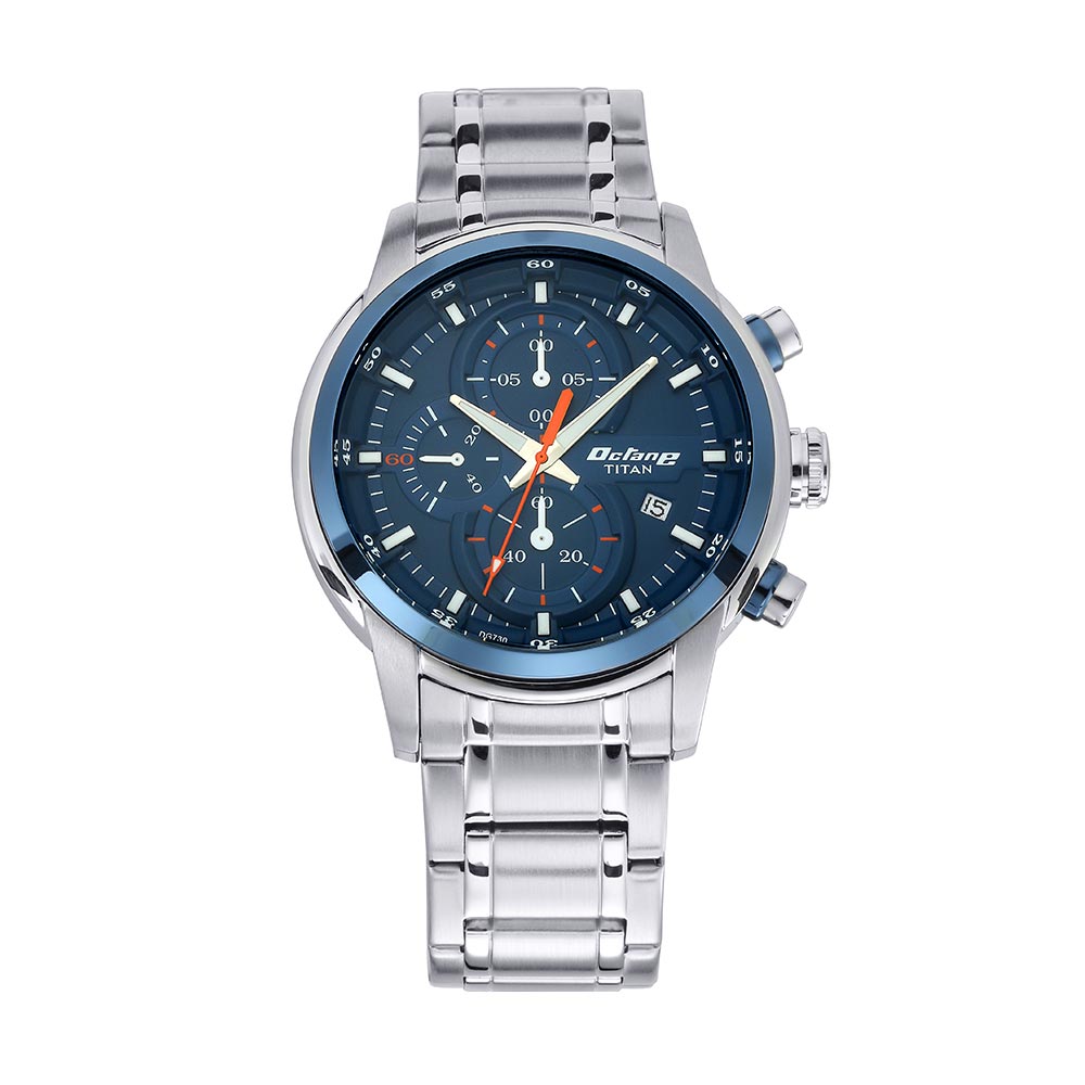 Titan Men's Watch Blue Dial Silver Metal Strap Watch, 90086KM01