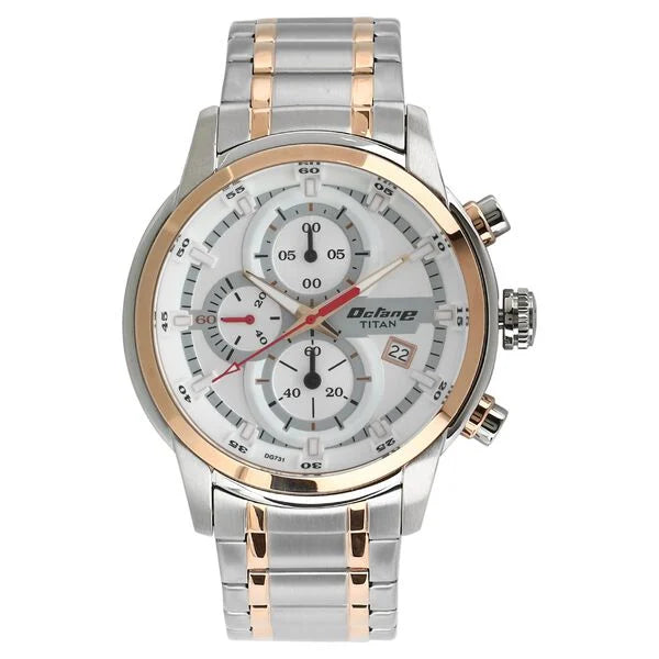 Titan Octane Men's Chronograph Watch White Dial with Two-Toned Stainless Steel Band, 90086KM02