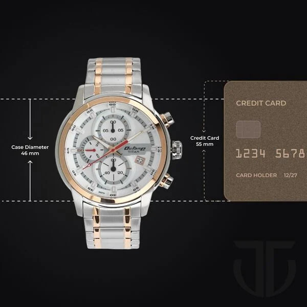 Titan Octane Men's Chronograph Watch White Dial with Two-Toned Stainless Steel Band, 90086KM02