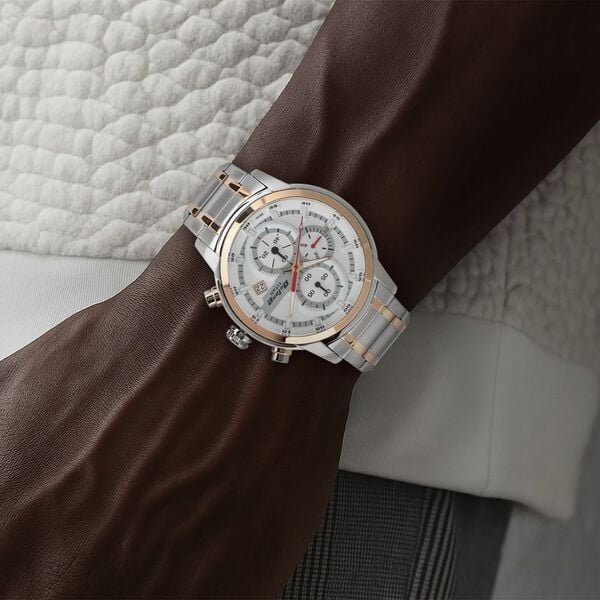 Titan Octane Men's Chronograph Watch White Dial with Two-Toned Stainless Steel Band, 90086KM02