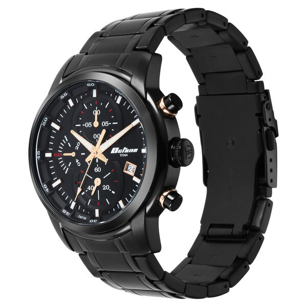 Titan Octane Men's Chronograph Watch Analog Black Dial with Black Stainless Steel Band, 90086KM05