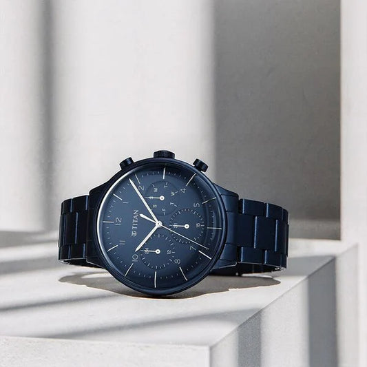 Titan, Men's, Analog Watch, Blue Dial, with Stainless Steel Band, TI-90102QM01