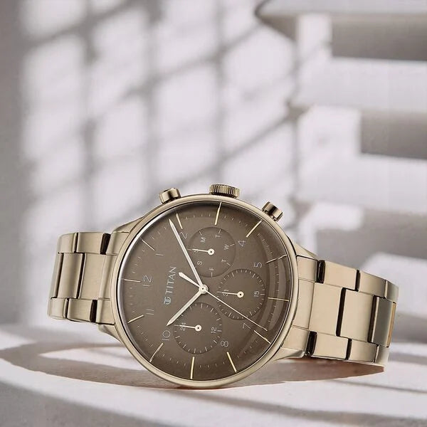 Titan Urban Magic Men's Watch Analog Brown Dial Brown Stainless Steel Band, 90102QM02