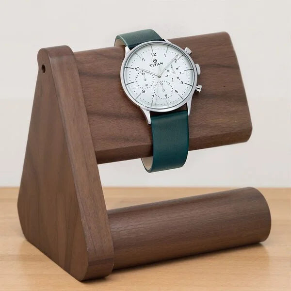 Titan Men's Multifunction Watch Analog White Dial Green Leather Strap, 90102SL03