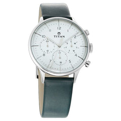 Titan Men's Multifunction Watch Analog White Dial Green Leather Strap, 90102SL03