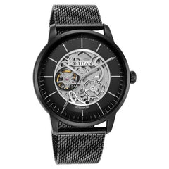 Titan Men's Automatic Watch Analog Black Dial With Black Stainless Steel Band, 90110NM01