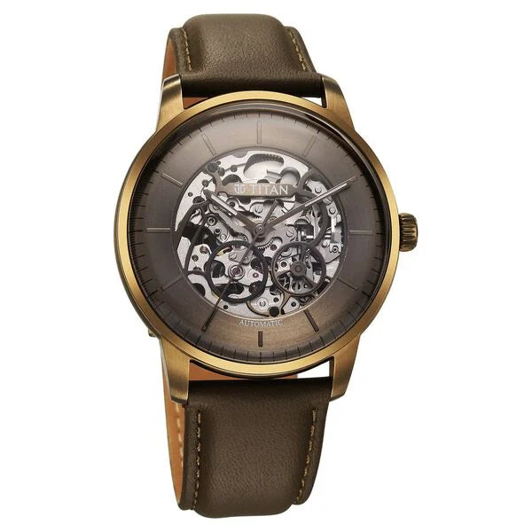Titan Automatic Color Upgrade Men's Watch with Brown Dial and Brown Leather Strap, 90110QL03