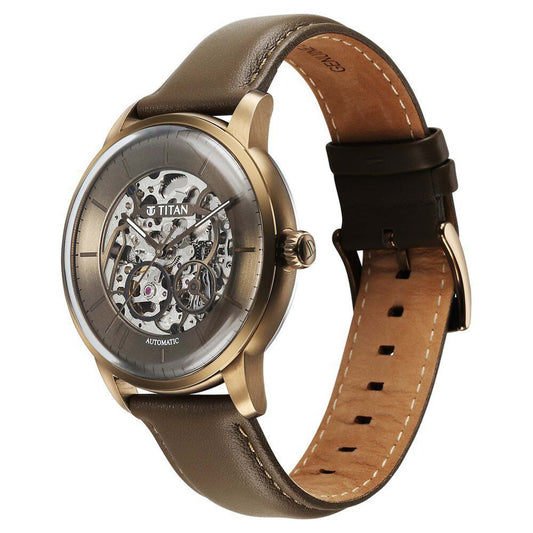 Titan, Men's, Analog Watch, Brown Dial, with Leather Band, TI-90110QL03