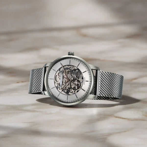 Titan Men's Automatic Watch Analog Silver Dial with Silver Mesh Band, 90110QM02