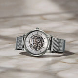 Titan Men's Automatic Watch Analog Silver Dial with Silver Mesh Band, 90110QM02