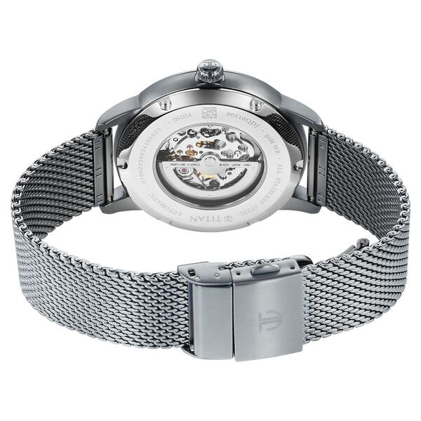 Titan Men's Automatic Watch Analog Silver Dial with Silver Mesh Band, 90110QM02